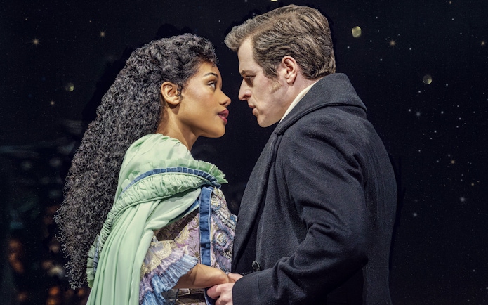 Actors in a dramatic scene from Phantom of the Opera production.