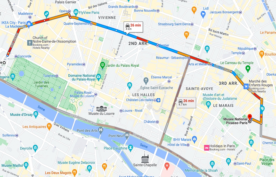 Getting to National Picasso Museum by Car Map