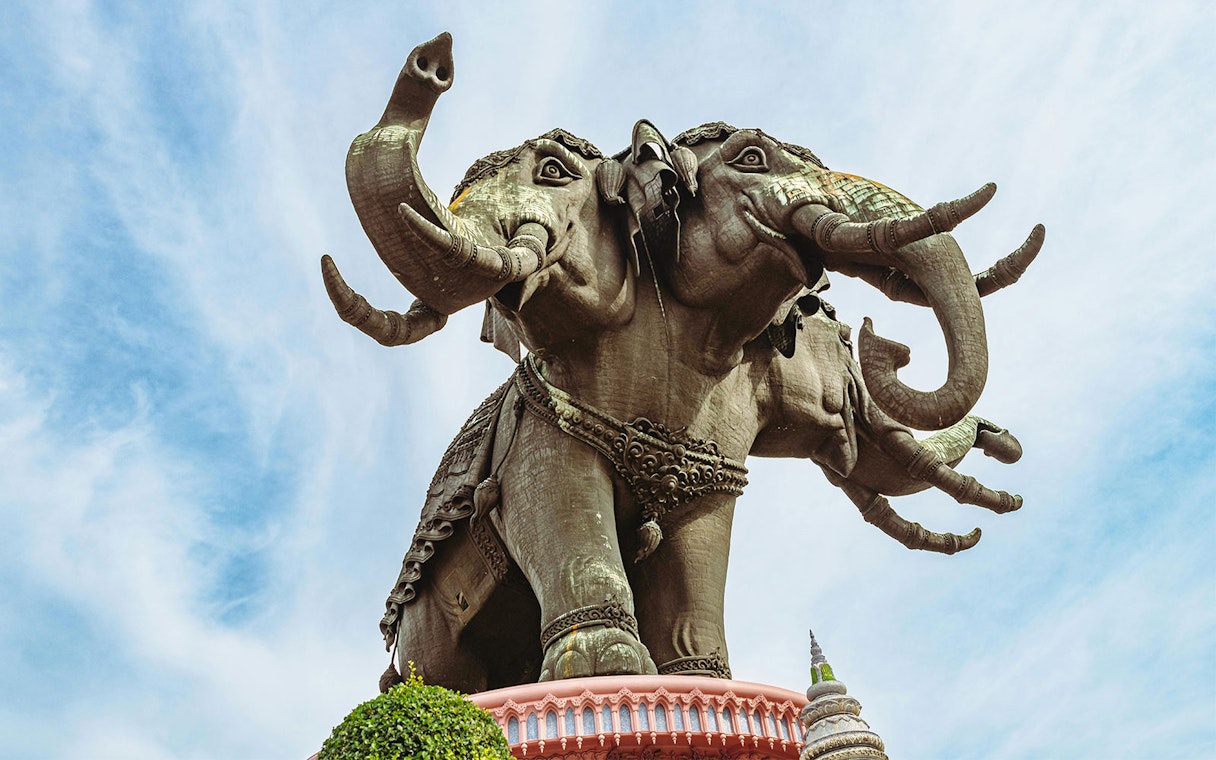 Three-headed elephant statue at Erawan Museum, Thailand.
