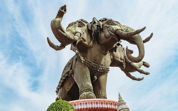 Three-headed elephant statue at Erawan Museum, Thailand.