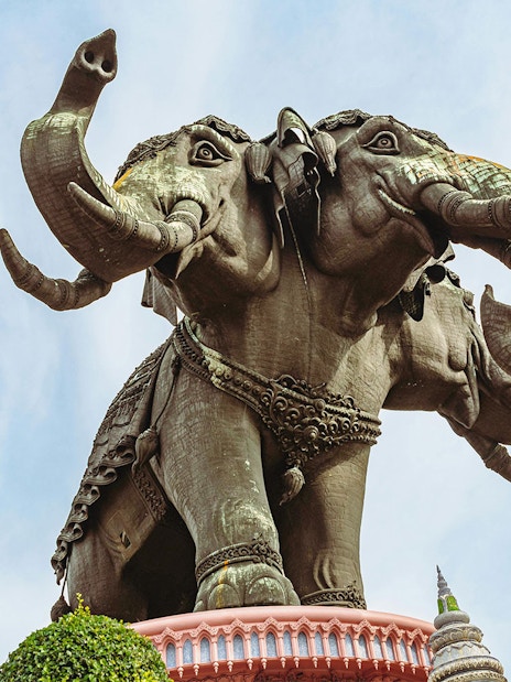 Three-headed elephant statue at Erawan Museum, Thailand.