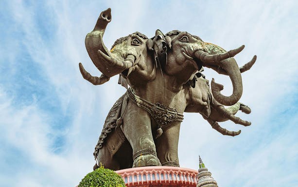 Three-headed elephant statue at Erawan Museum, Thailand.