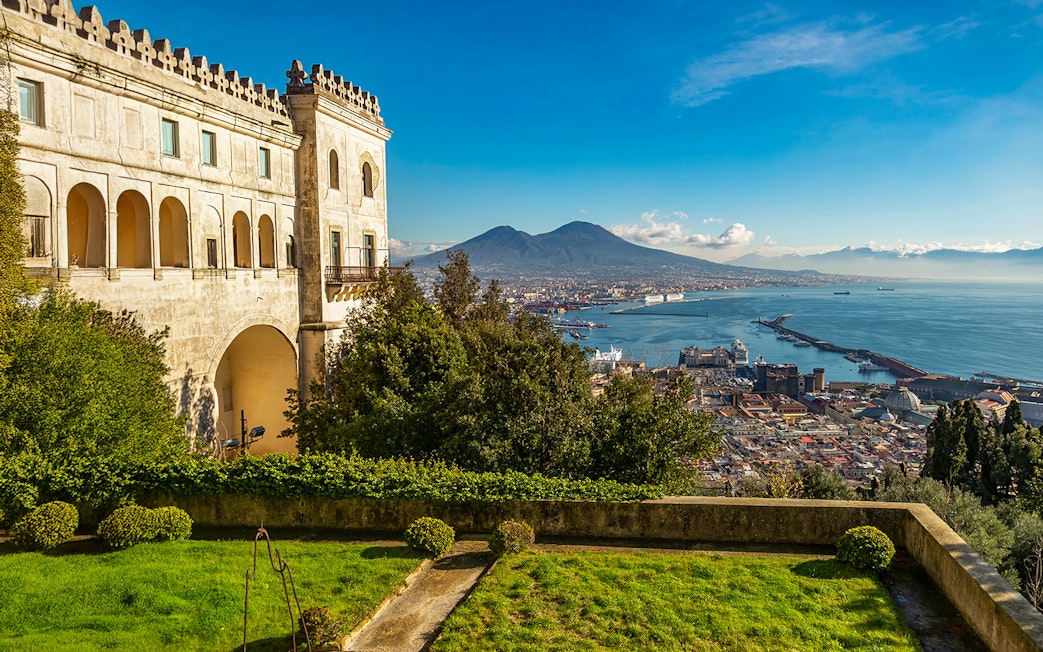 View of Naples with Mount Vesuvius from Certosa di San Martino monastery.