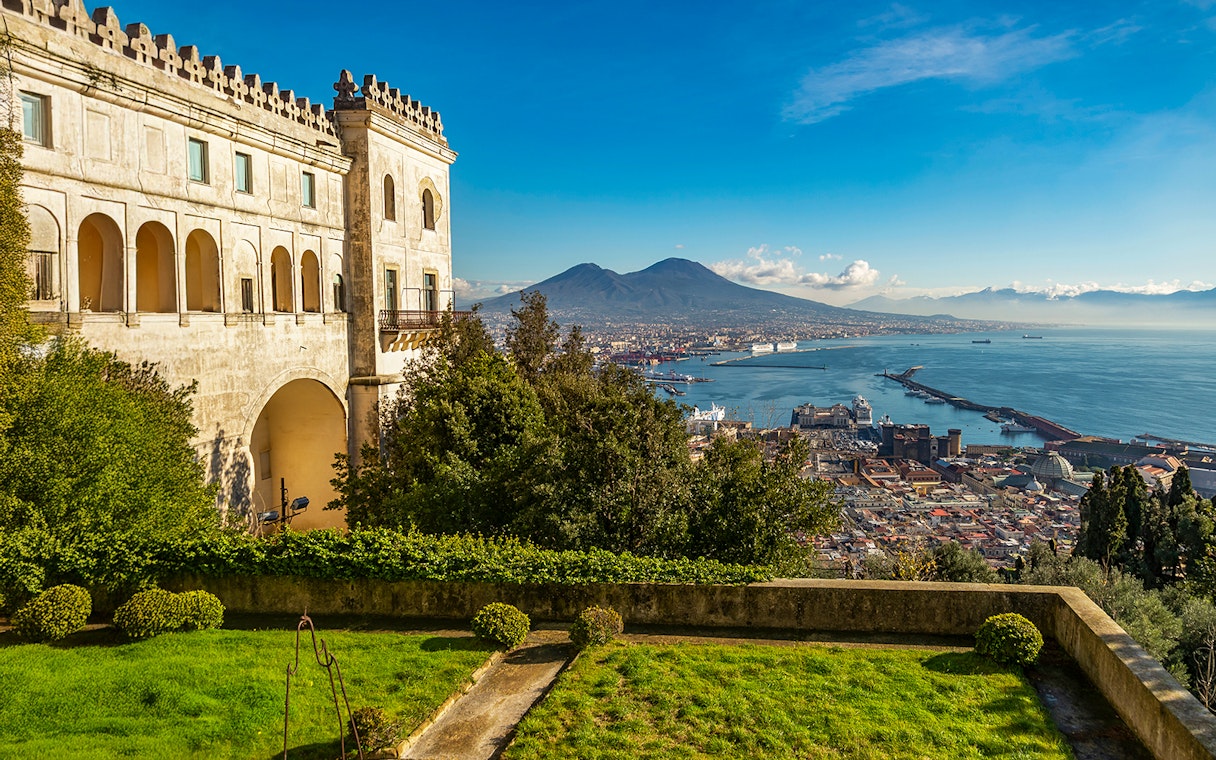 View of Naples with Mount Vesuvius from Certosa di San Martino monastery.