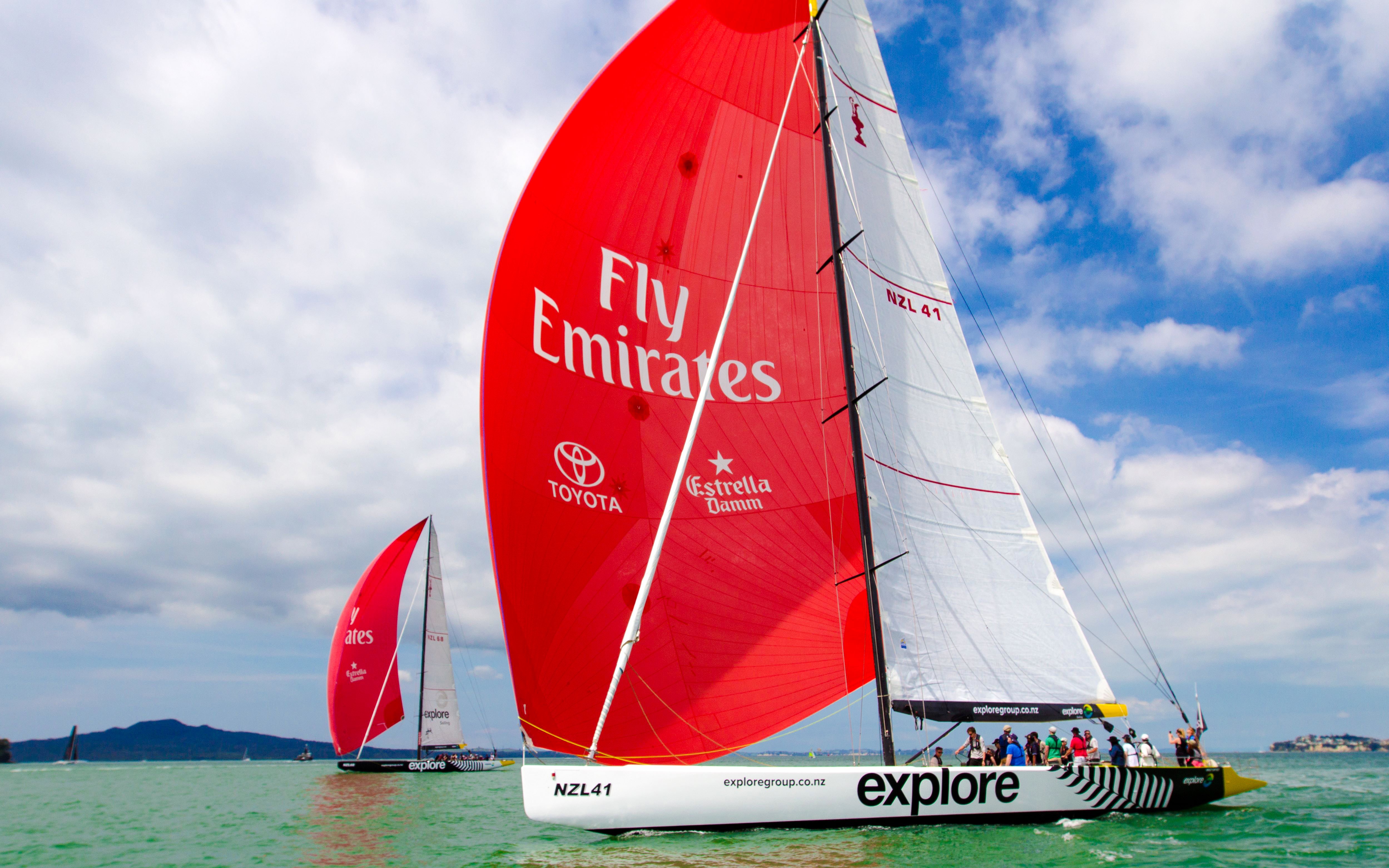Sailing yacht on Auckland's Waitemata Harbour during America's Cup experience.
