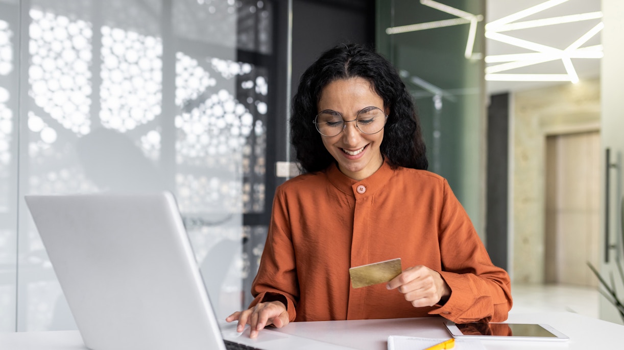 Woman booking online tickets