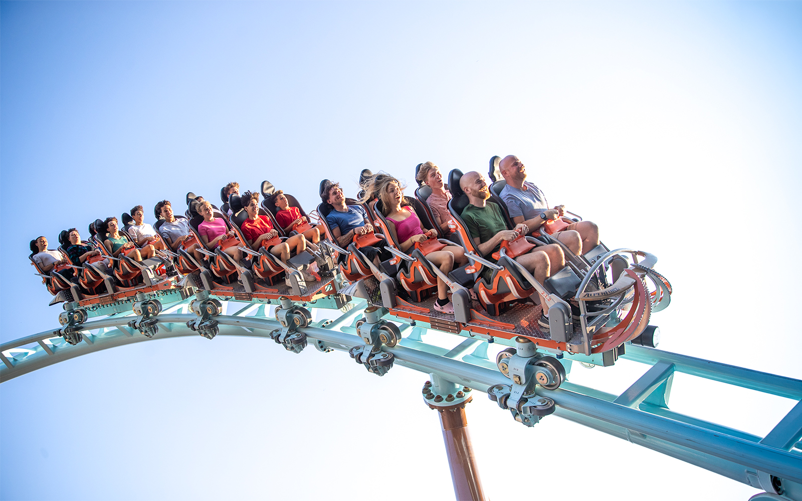 Riders on Alpen Fury rollercoaster at Canada's Wonderland, Six Flags.