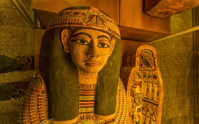 Ancient Egyptian sarcophagus on display at the Metropolitan Museum of Art.