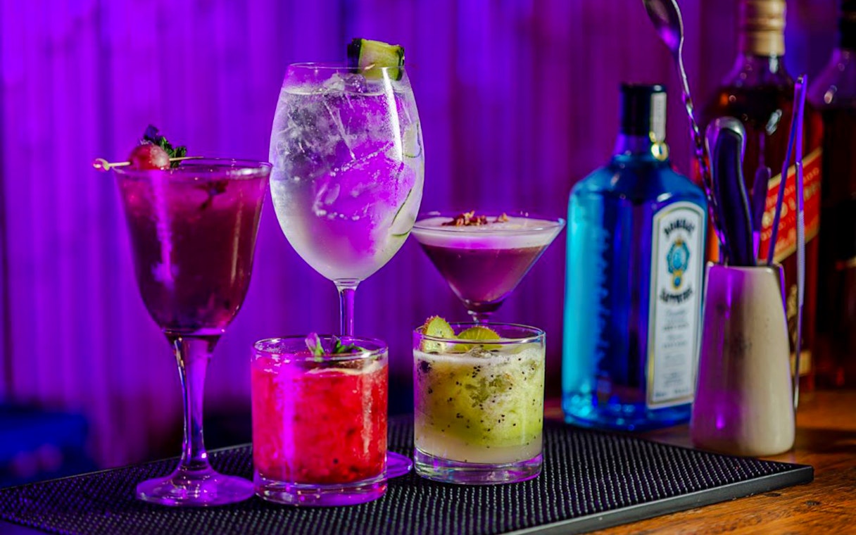 Colorful cocktails at Madero Tango Show bar in Buenos Aires.