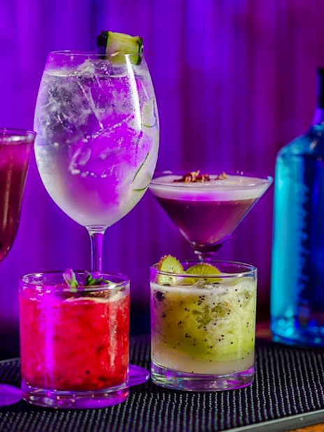 Colorful cocktails at Madero Tango Show bar in Buenos Aires.