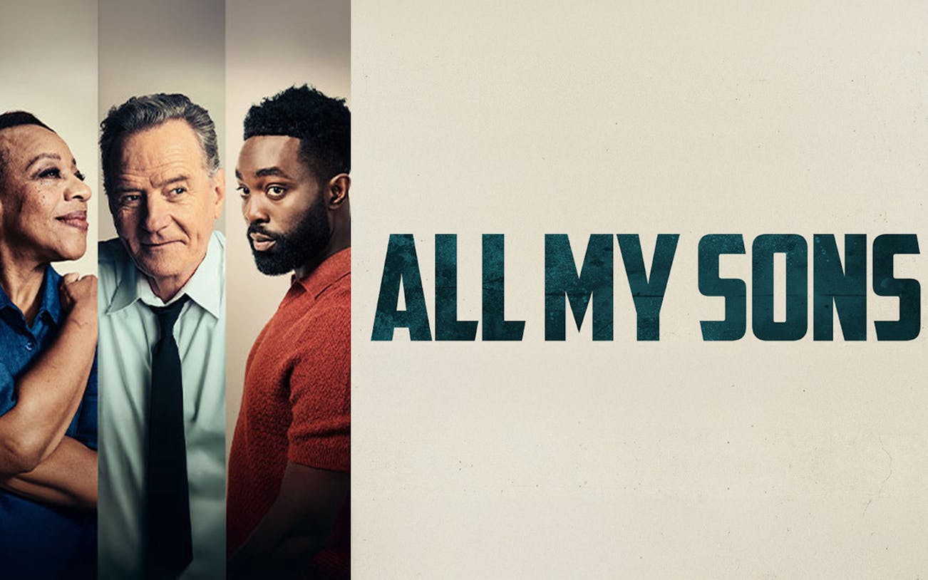 Three people next to 'All My Sons' text, promoting the play.