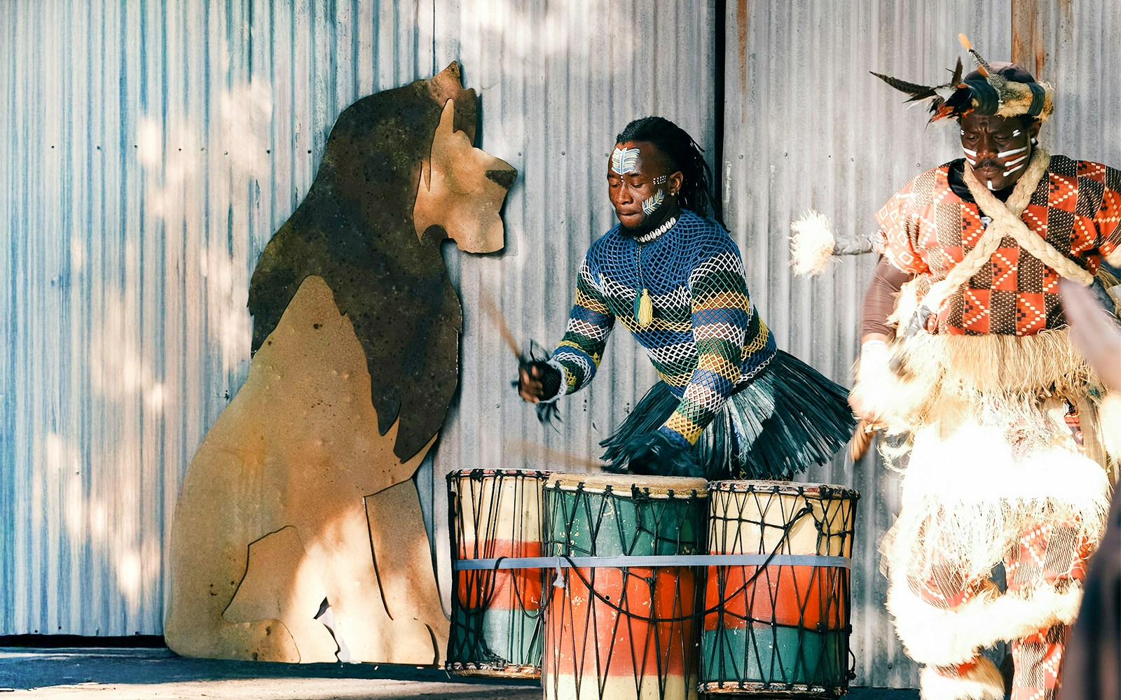 Drummers performing at Lion King show, Disney's Animal Kingdom Africa, Orlando.