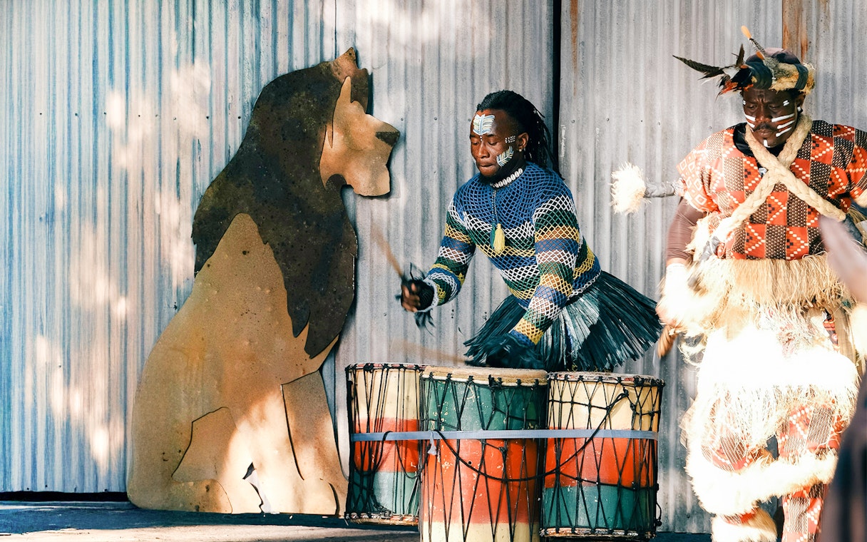 Drummers performing at Lion King show, Disney's Animal Kingdom Africa, Orlando.