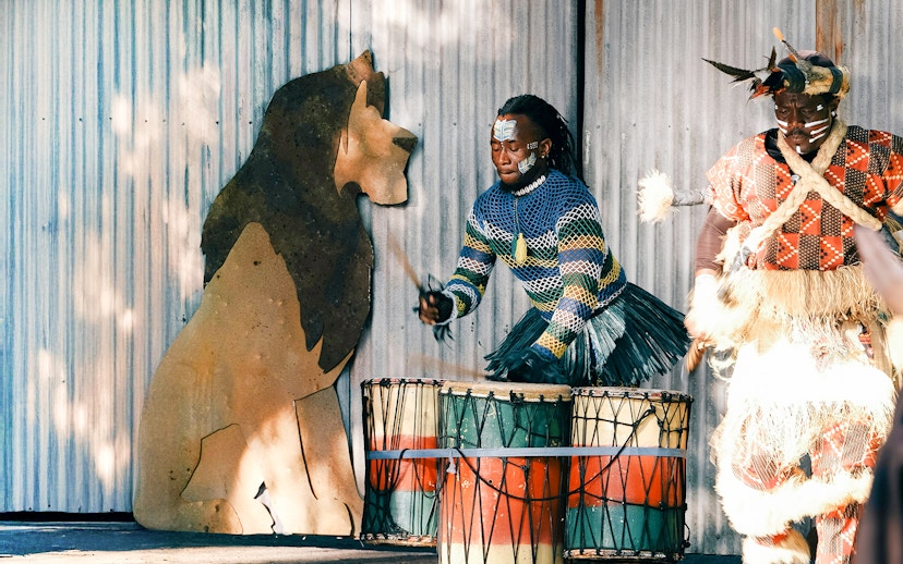 Drummers performing at Lion King show, Disney's Animal Kingdom Africa, Orlando.