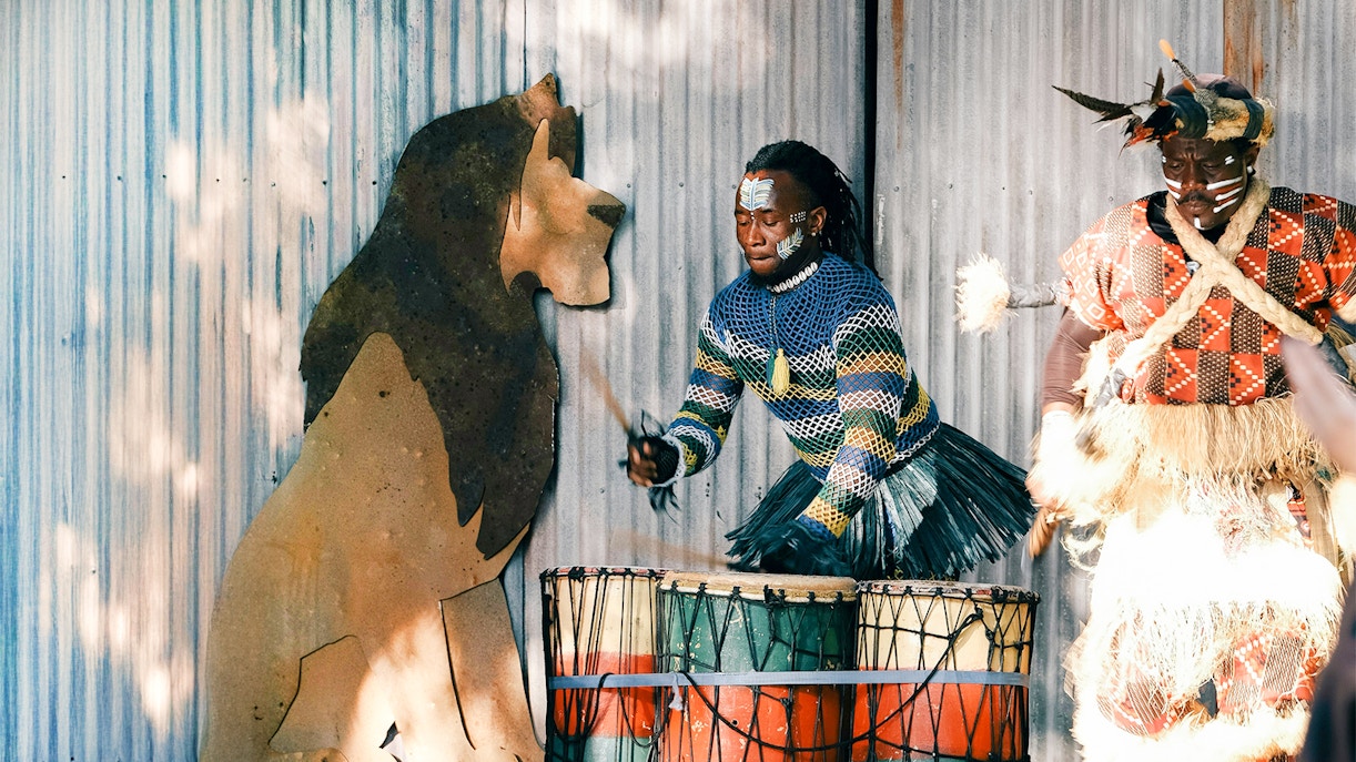 Drummers performing at Lion King show, Disney's Animal Kingdom Africa, Orlando.