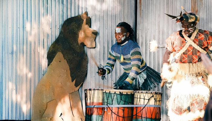 Drummers performing at Lion King show, Disney's Animal Kingdom Africa, Orlando.