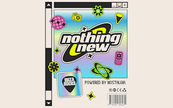 Nothing New party poster with retro icons, Ibiza Rocks logo, Ibiza