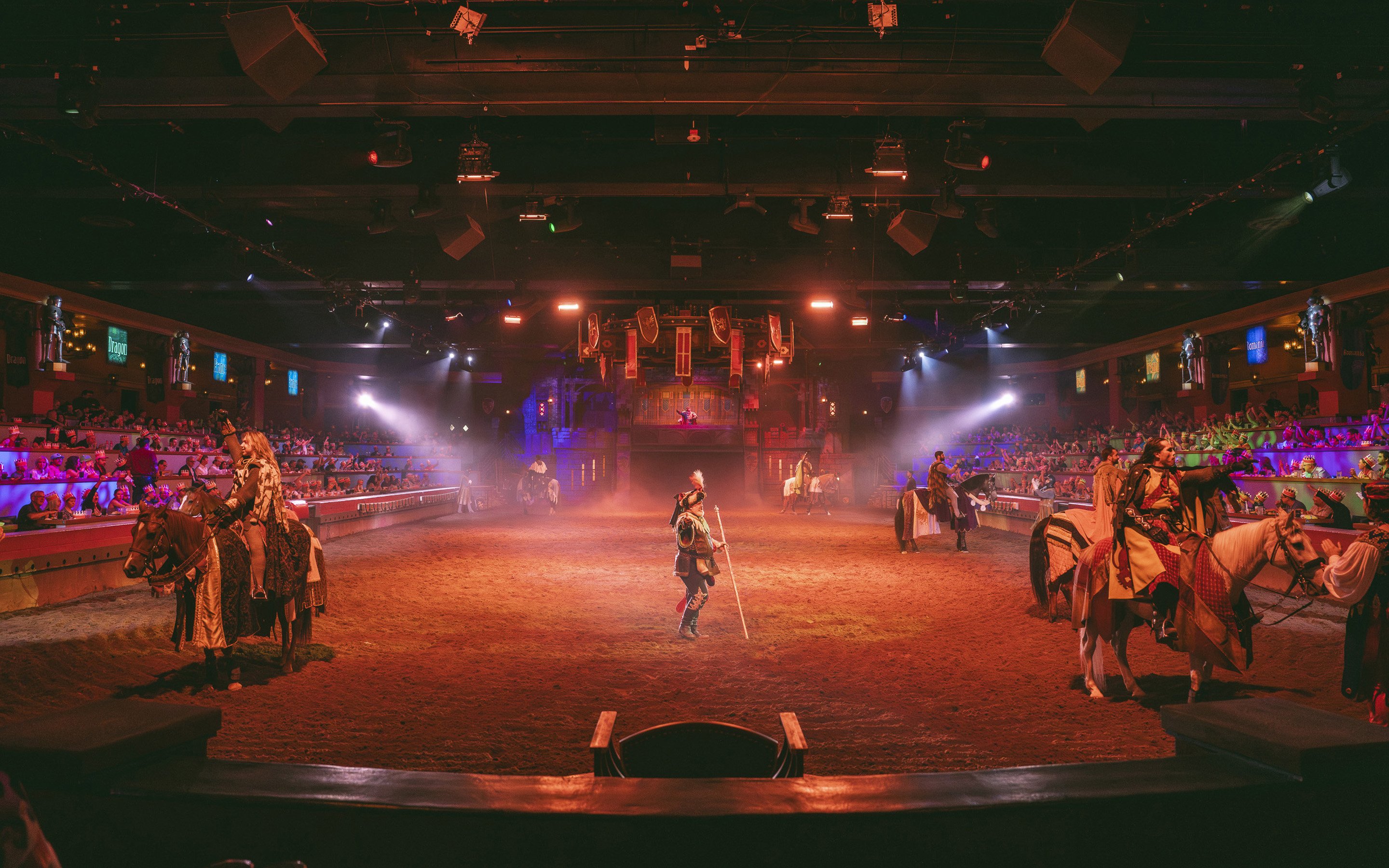 Knights performing at Tournament of Kings show in Las Vegas arena.