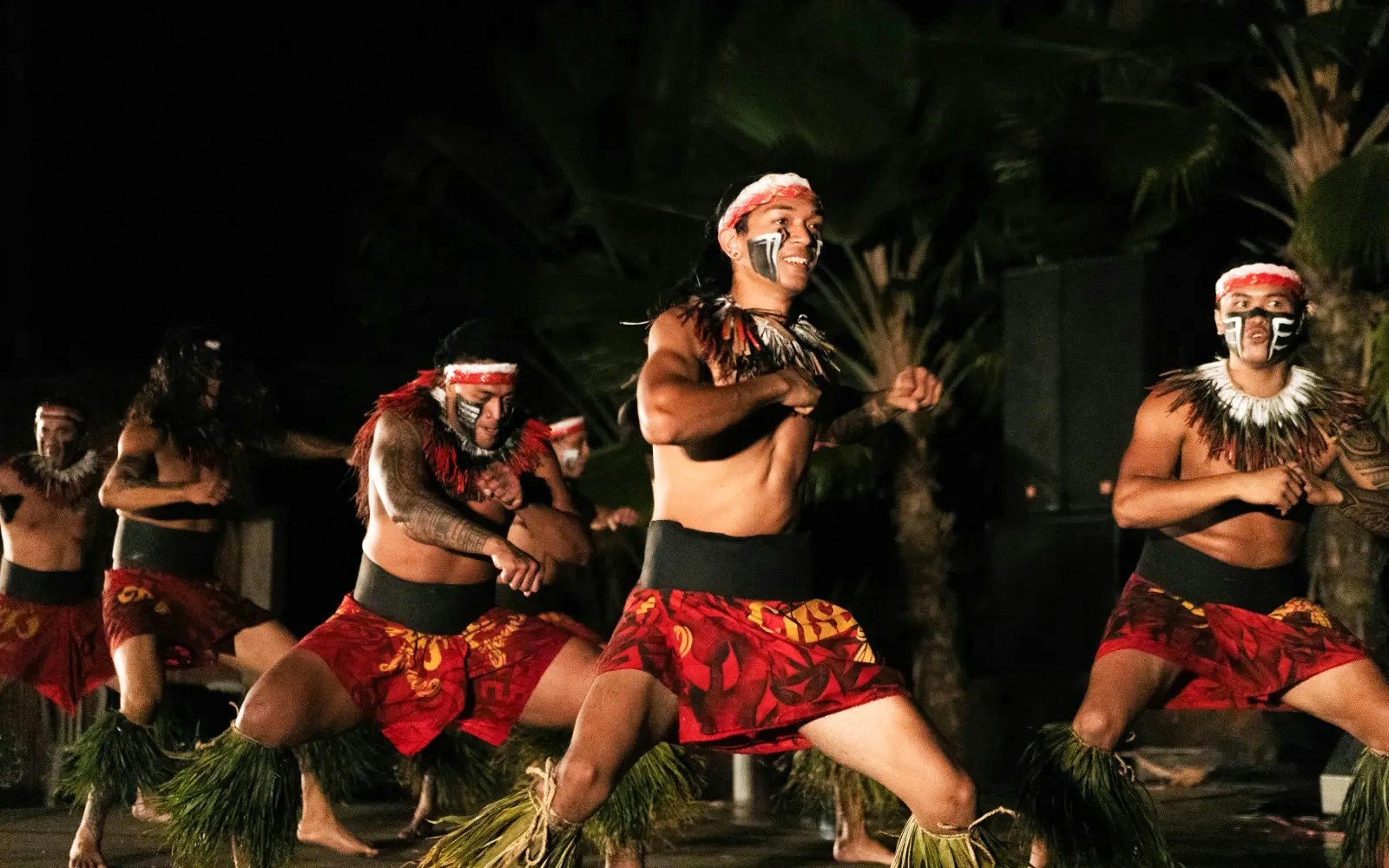 Performers in traditional attire at Chief's Luau, Oahu, Hawaii.