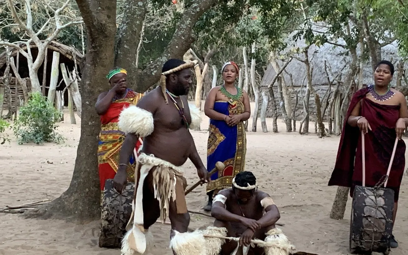 Zulu cultural performance in traditional attire, Durban tour.