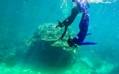 Snorkelers exploring coral reef on ZigZag Whitsundays Day Tour.
