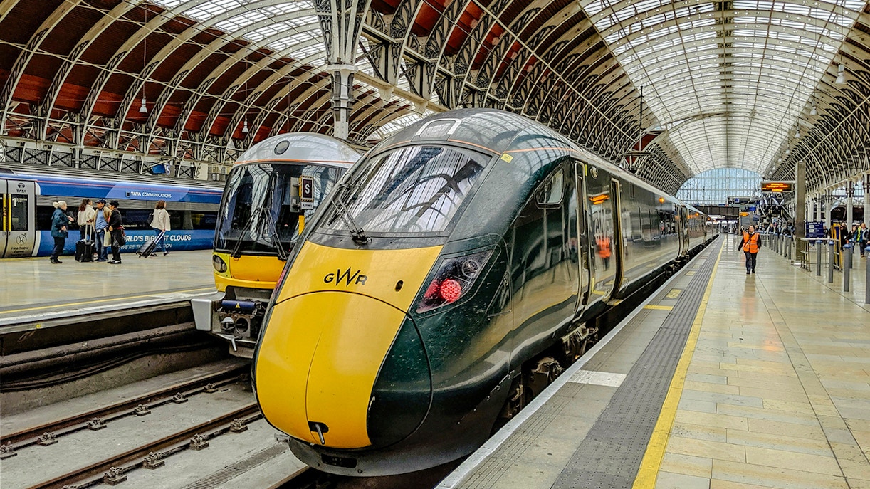 Train at London station platform for London to Liverpool transfer.