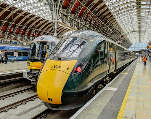 Train at London station platform for London to Liverpool transfer.