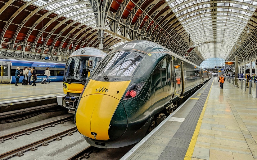 Train at London station platform for London to Liverpool transfer.