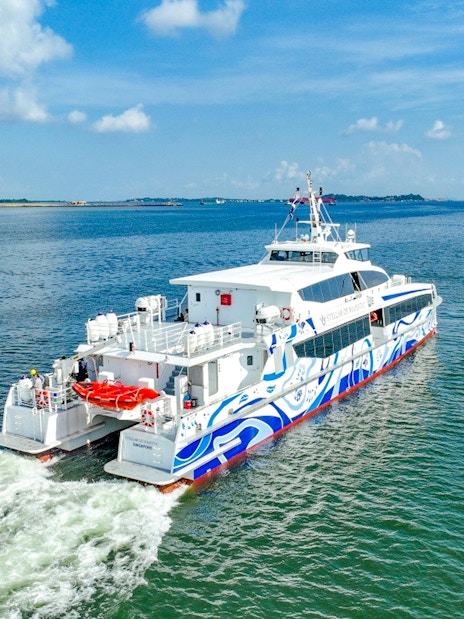 Ferry traveling from Singapore to Bintan across the open sea.