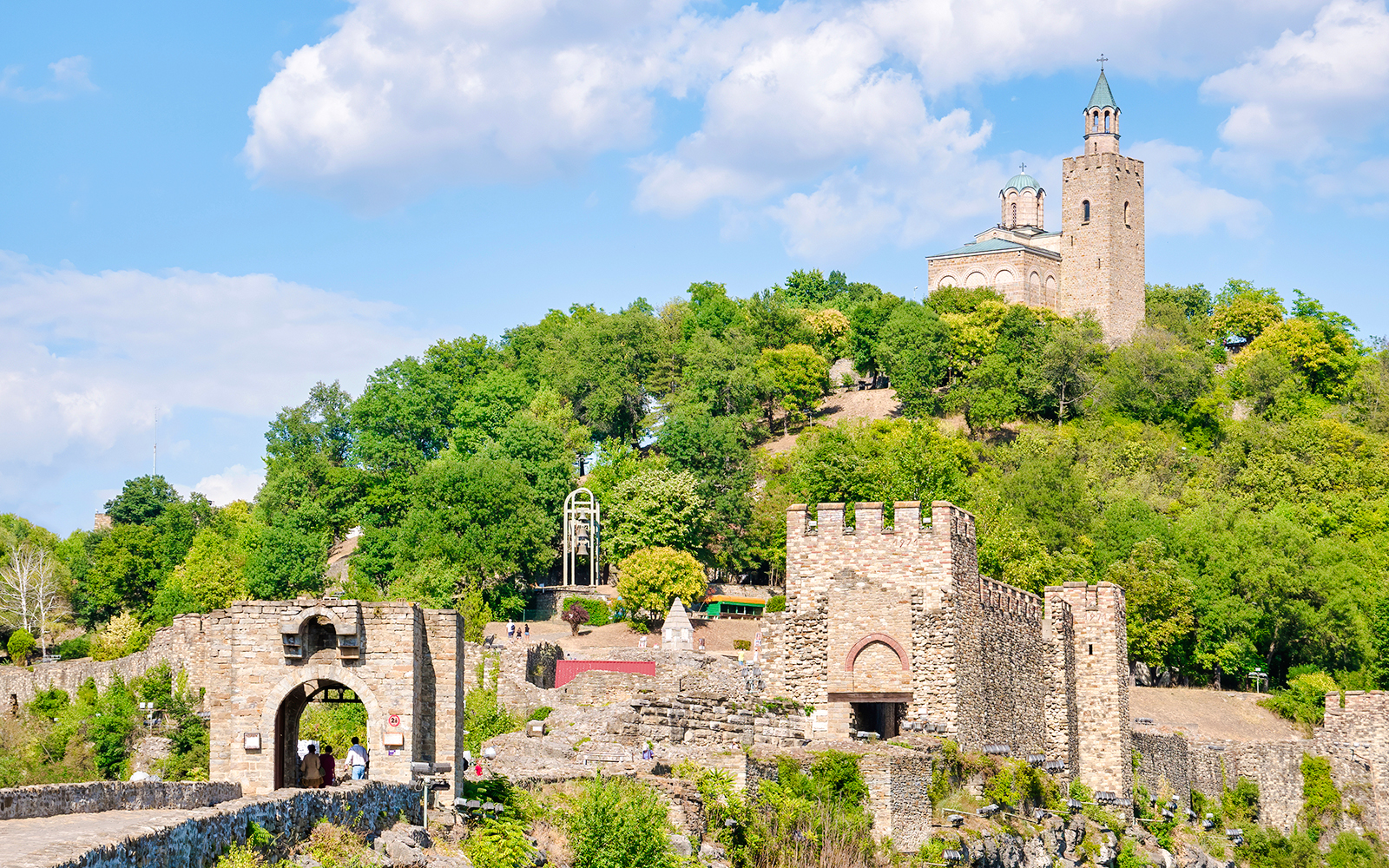 Tsarevets Fortress with church on hill, Veliko Tarnovo, Bulgaria.