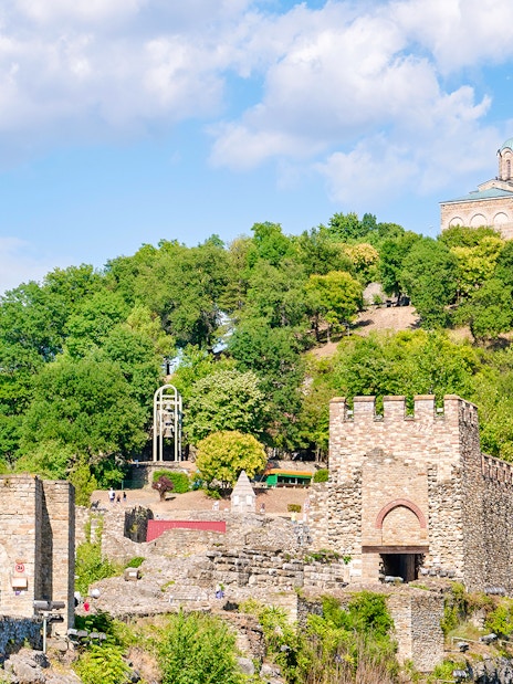 Tsarevets Fortress with church on hill, Veliko Tarnovo, Bulgaria.