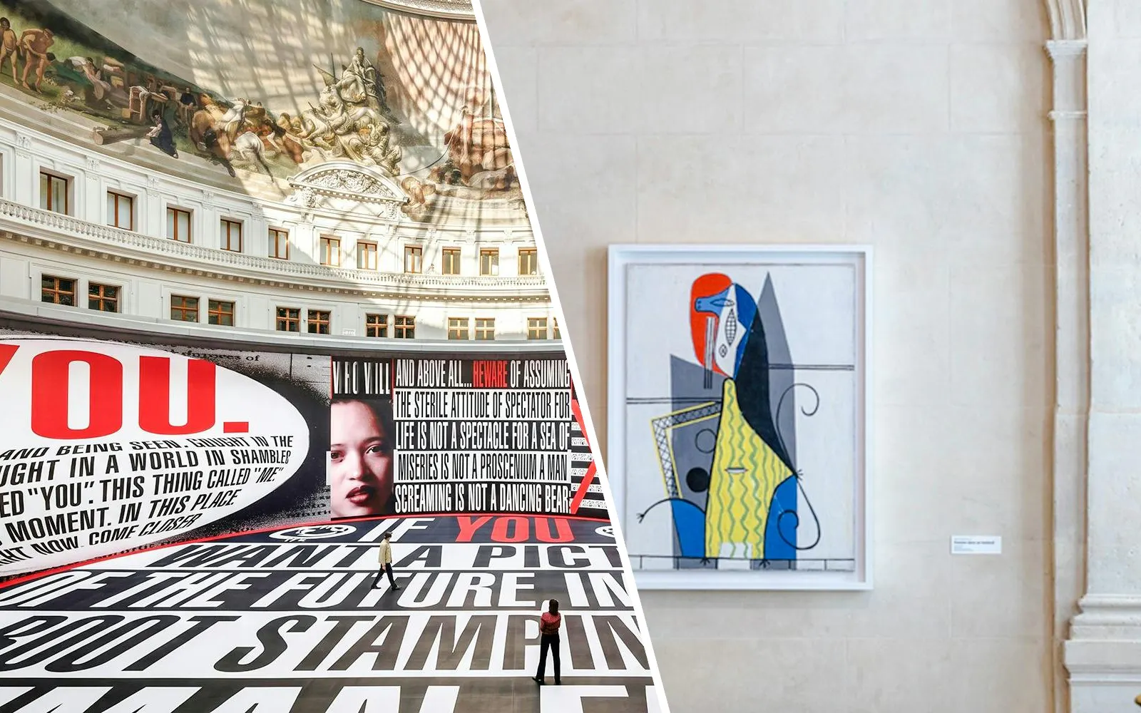 Bourse de Commerce Pinault Collection interior with modern art installations and classical architecture.