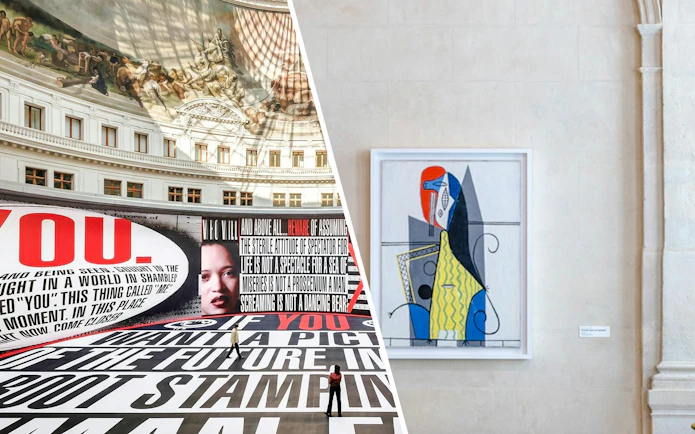 Bourse de Commerce Pinault Collection interior with modern art installations and classical architecture.