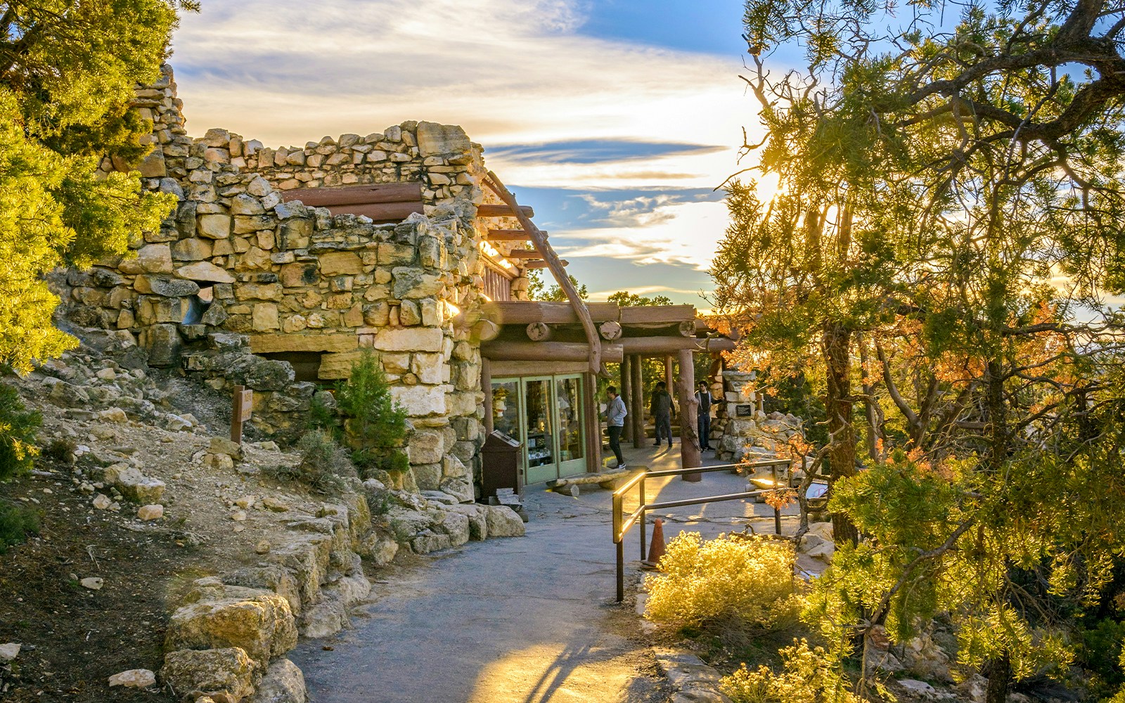 Hermit's Rest stone building with bell tower at South Rim, Grand Canyon National Park, Arizona.