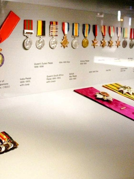 Medals and honors displayed in the Churchill War Rooms, London.