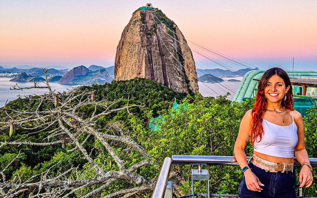 Sugarloaf Mountain view with cable cars in Rio de Janeiro, Brazil.