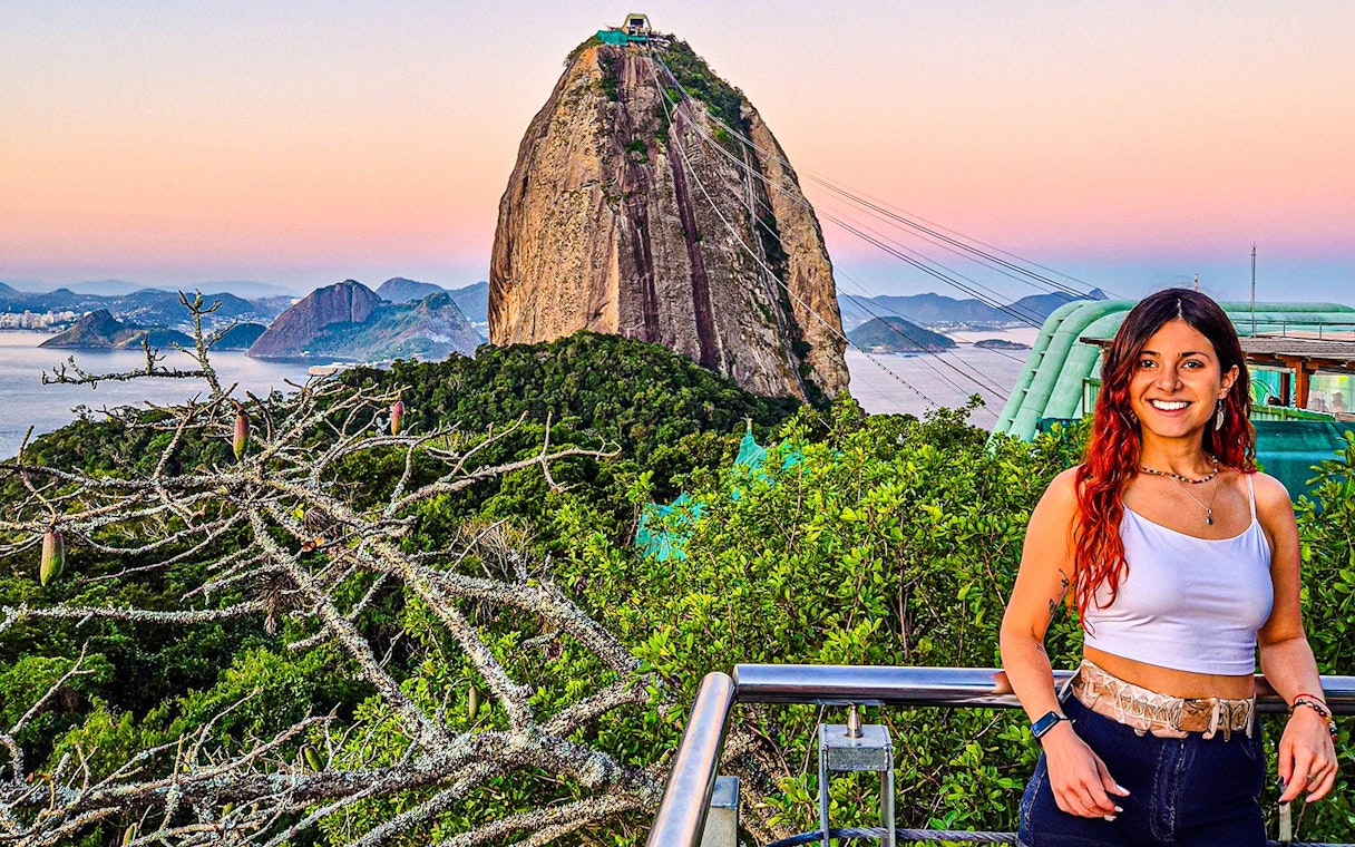 Sugarloaf Mountain view with cable cars in Rio de Janeiro, Brazil.