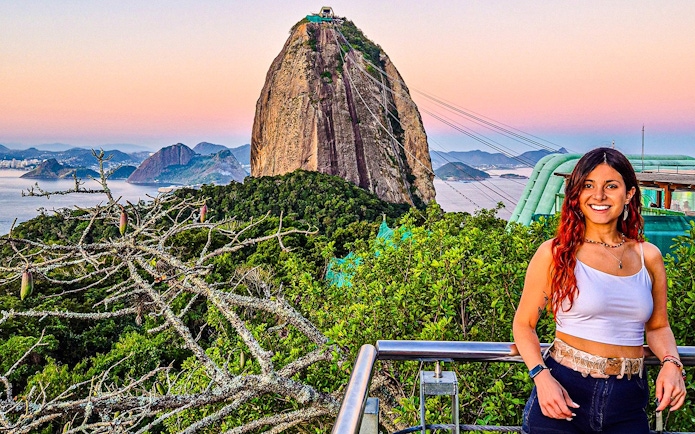 Sugarloaf Mountain view with cable cars in Rio de Janeiro, Brazil.