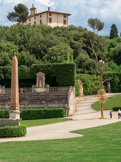 Boboli Gardens Florence with historic sculptures and manicured landscapes.