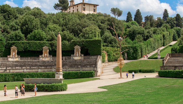 Boboli Gardens Florence with historic sculptures and manicured landscapes.
