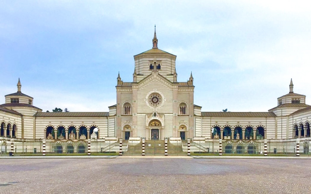 Milan's Monumental Cemetery facade, included in Official Milano Pass.