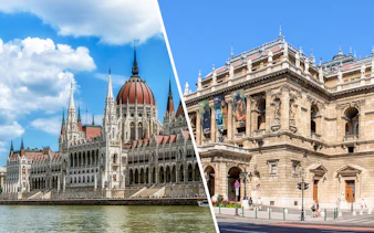 Hungarian Parliament and State Opera House in Budapest, Hungary.