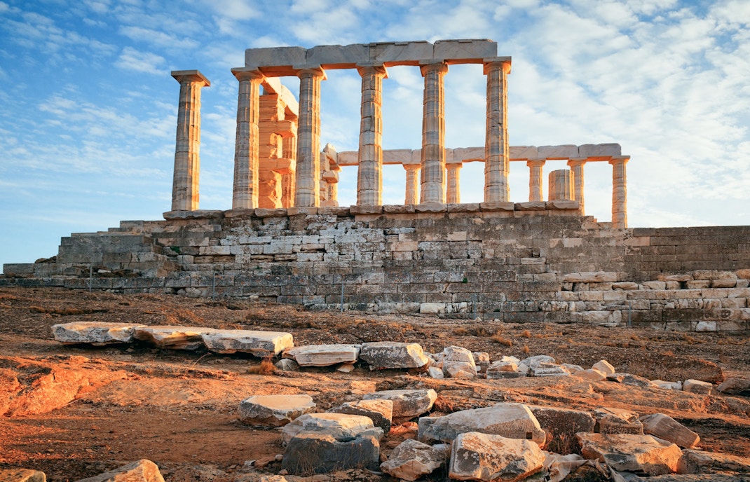 Temple of Athena Sounion and scattered fragments of the temple remain