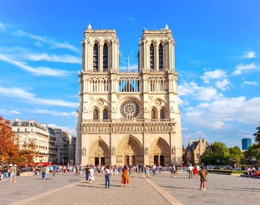 Archaeological crypt entrance at Notre Dame de Paris, France.