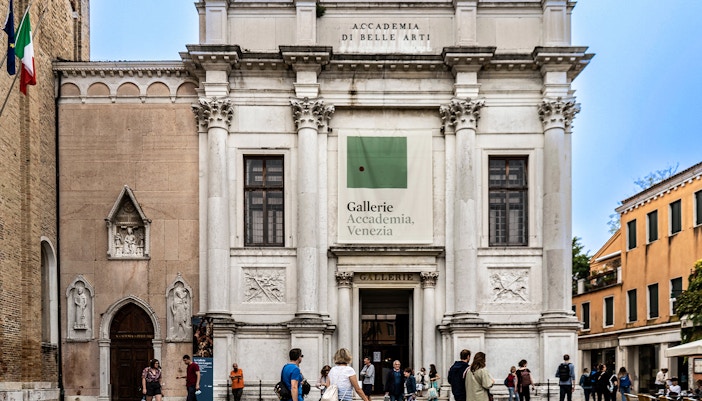 Façade of the Gallerie dell'Accademia, showcasing pre-19th-century art in Venice, Italy.