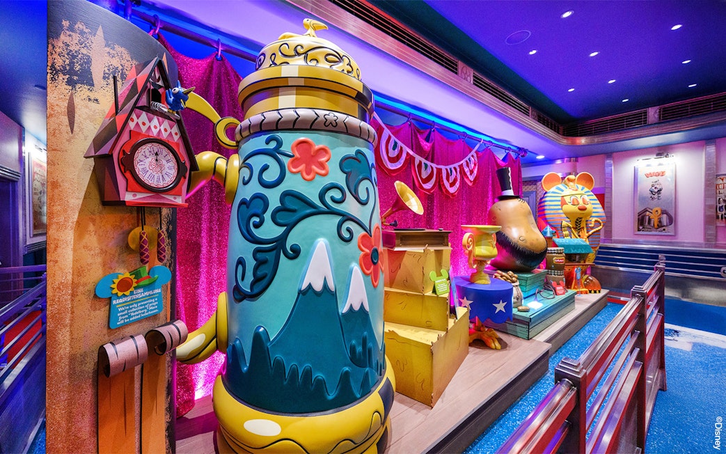 Colorful cartoon-themed decor at Mickey's Toontown attractions, Disneyland Park, California.