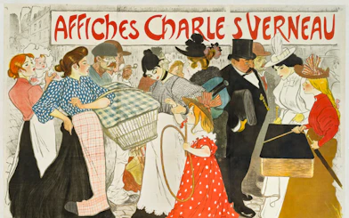 Street scene illustration from the Art is in the Street exhibit at Orsay Museum.