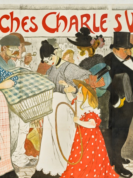 Street scene illustration from the Art is in the Street exhibit at Orsay Museum.