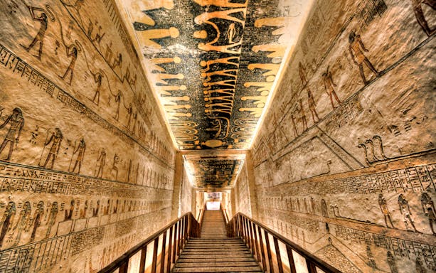 Hieroglyphic corridor in the Valley of the Kings, Luxor, Egypt.