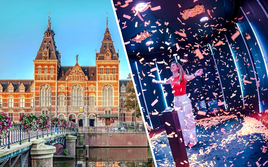 Guests enjoying interactive experience at Amaze Amsterdam with confetti.